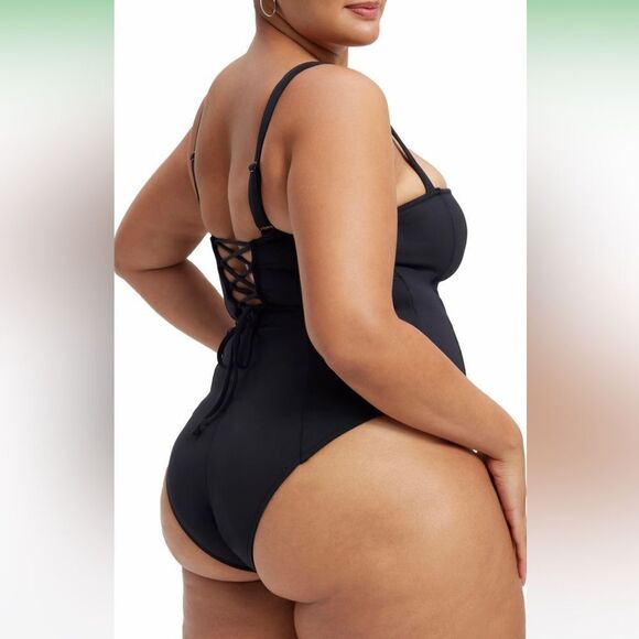 GOOD AMERICAN Black Corset One Piece Swimsuit Sculpt Lace Up Back Size 2X 5 New - Picture 3 of 12